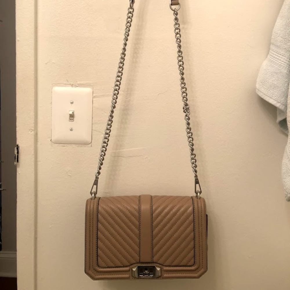 Chevron Quilted Love Crossbody - BROWN/TAN
